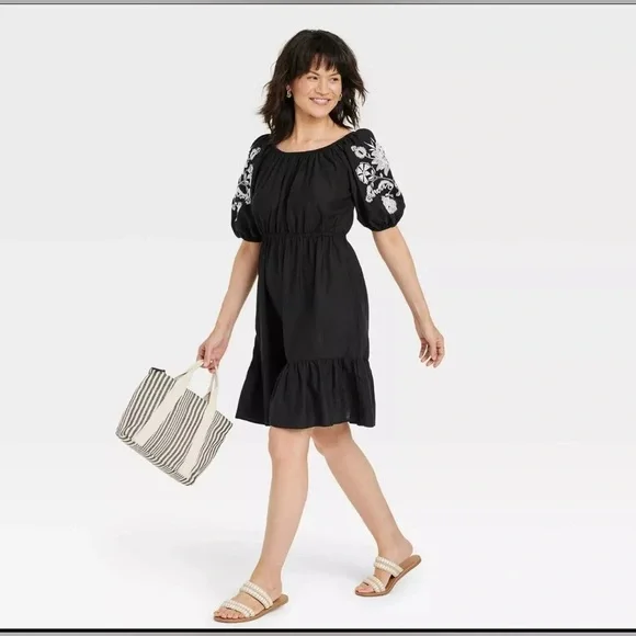 Women's 3/4 Sleeve Embroidered Dress - Knox Rose Black Xs Women's 3/4 Sleeve Embroidered Dress - Knox Rose Black Xs